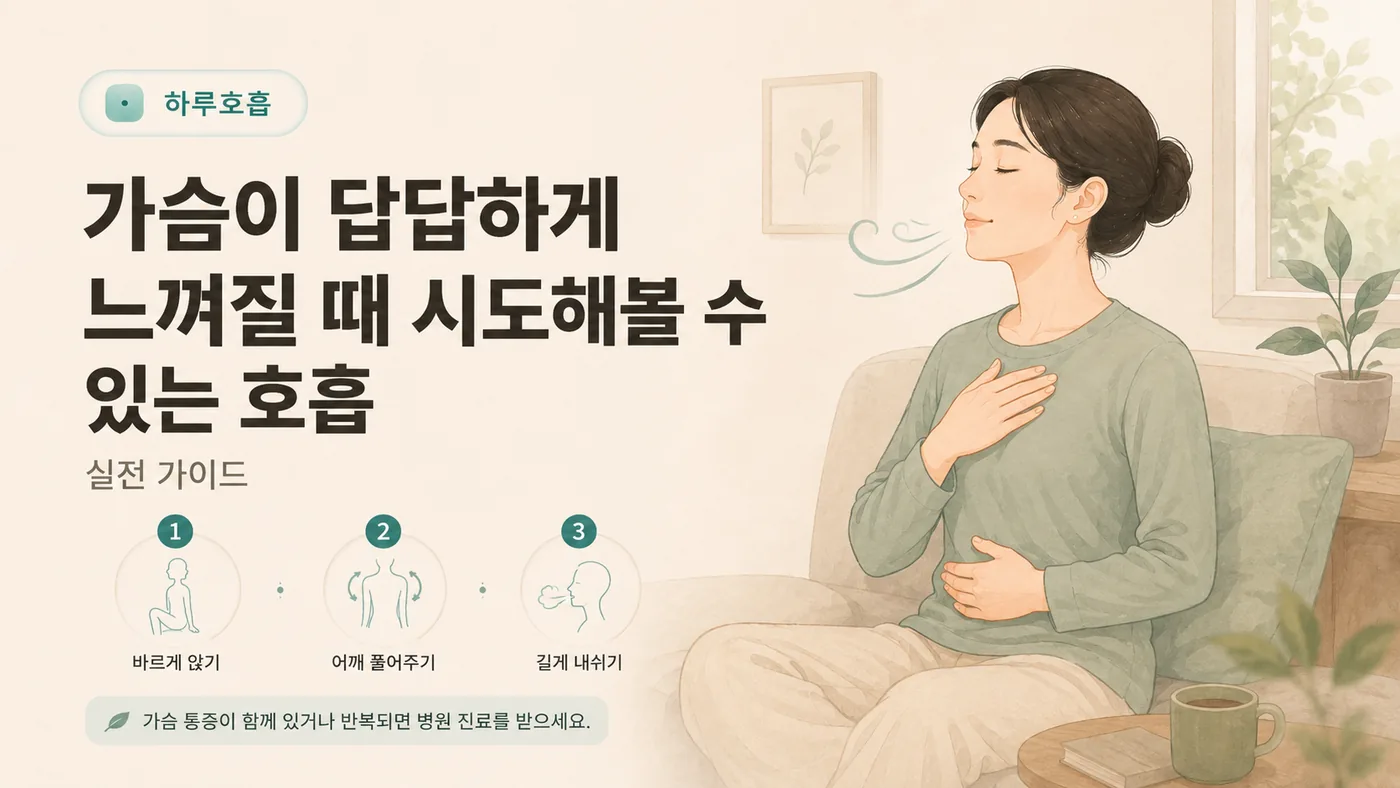 가슴이 답답할 때 시도해볼 수 있는 호흡 3단계 일러스트