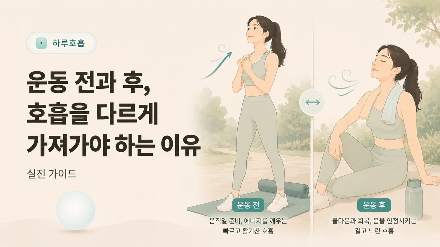 운동 전과 후 호흡 자세를 비교하는 여성 일러스트
